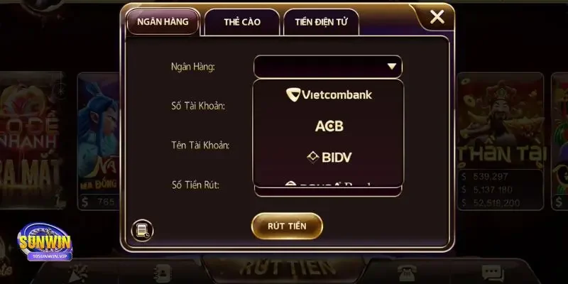 Cách rút tiền tại Sunwin